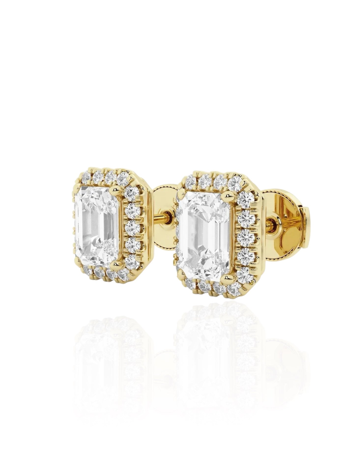 Emerald Round Brilliant Halo Earrings (TCW: 1.26)