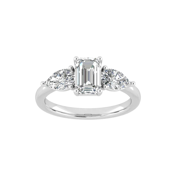 Three Stone Emerald & Pear Ring in 18k White Gold (TCW: 2.5)