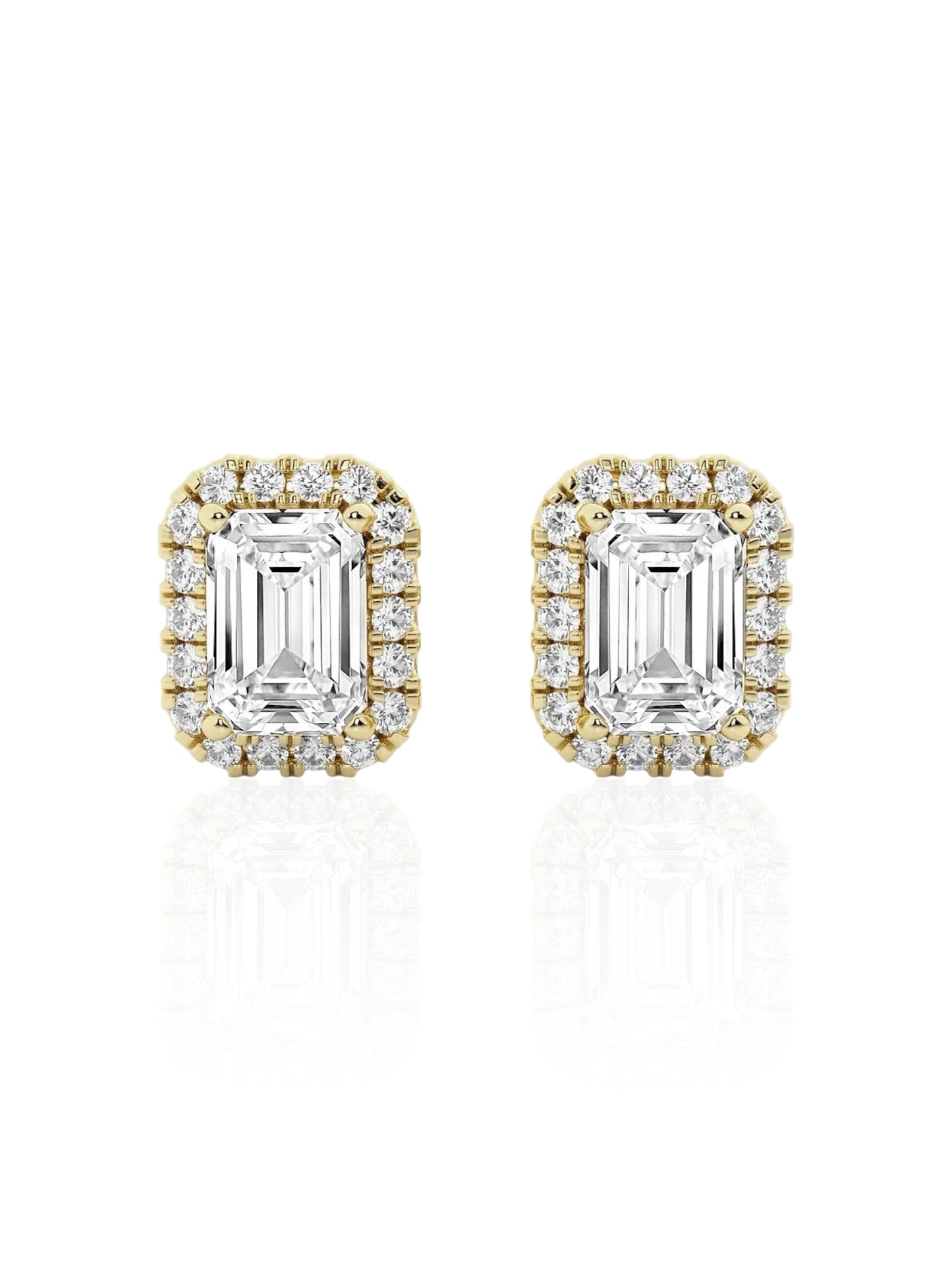 Emerald Round Brilliant Halo Earrings (TCW: 1.26)