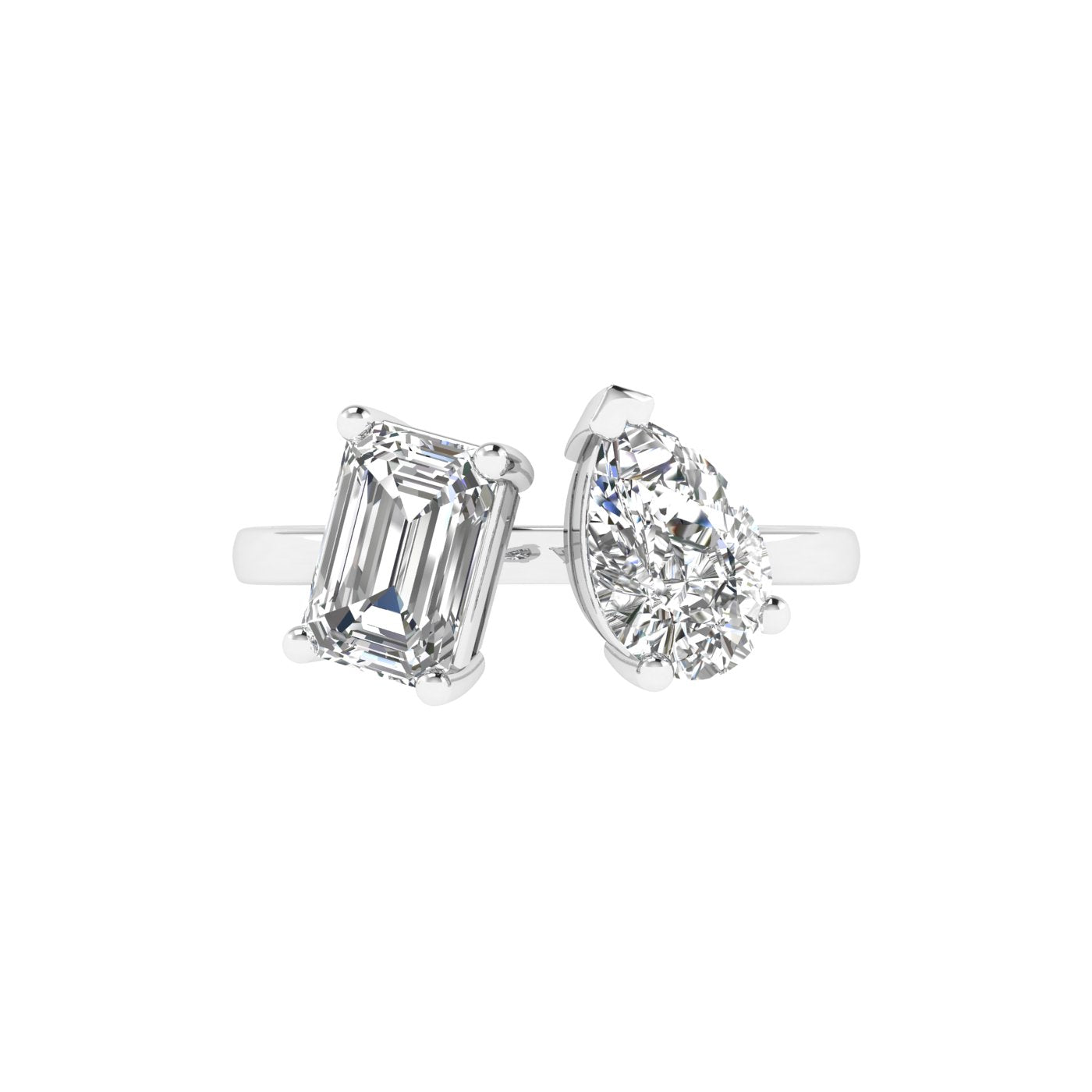 Double Stone Emerald & Pear Ring in 18k White Gold (TCW: 1.5)
