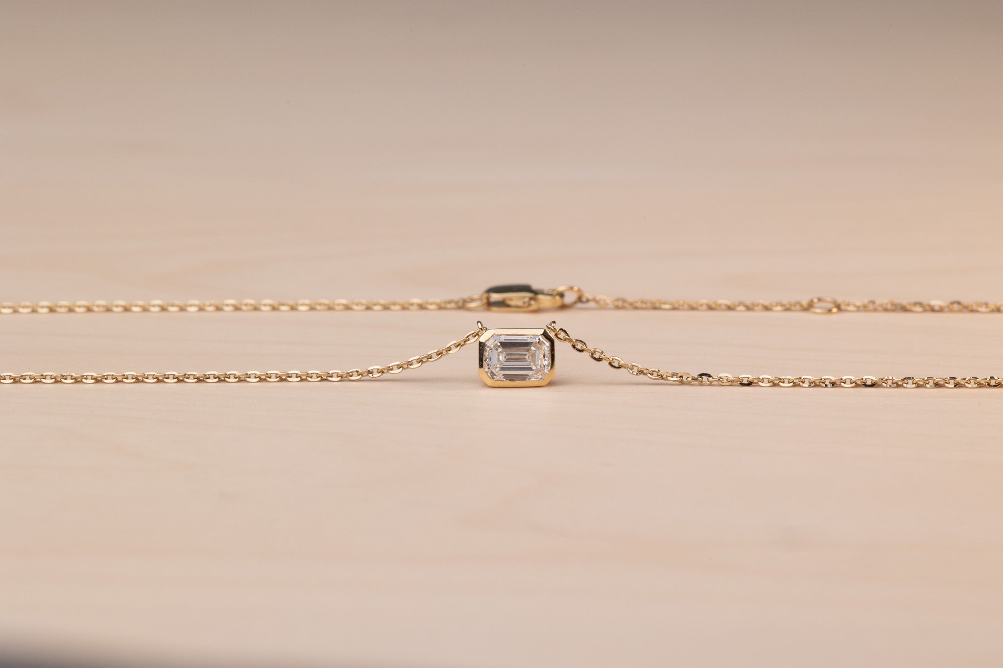 Emerald Diamond Bezel Pendant Necklace