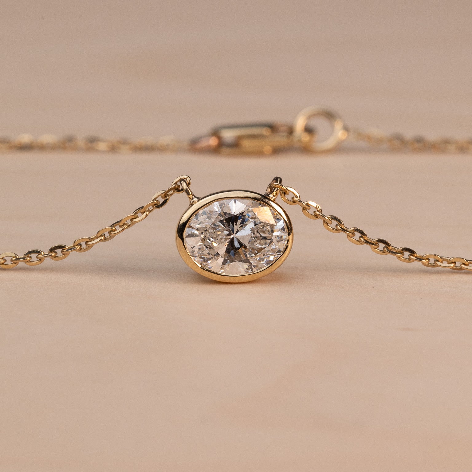 Oval Diamond Bezel Pendant Necklace