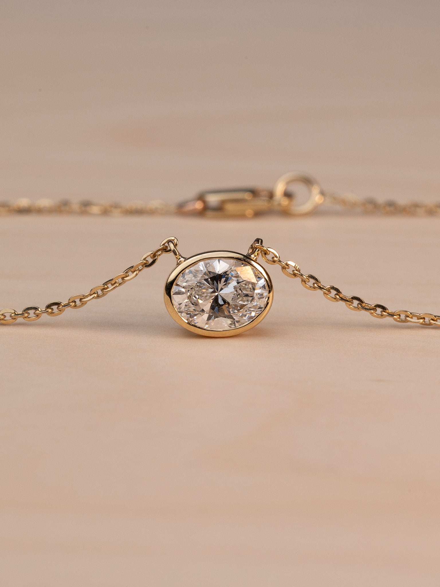 Oval Diamond Bezel Pendant Necklace