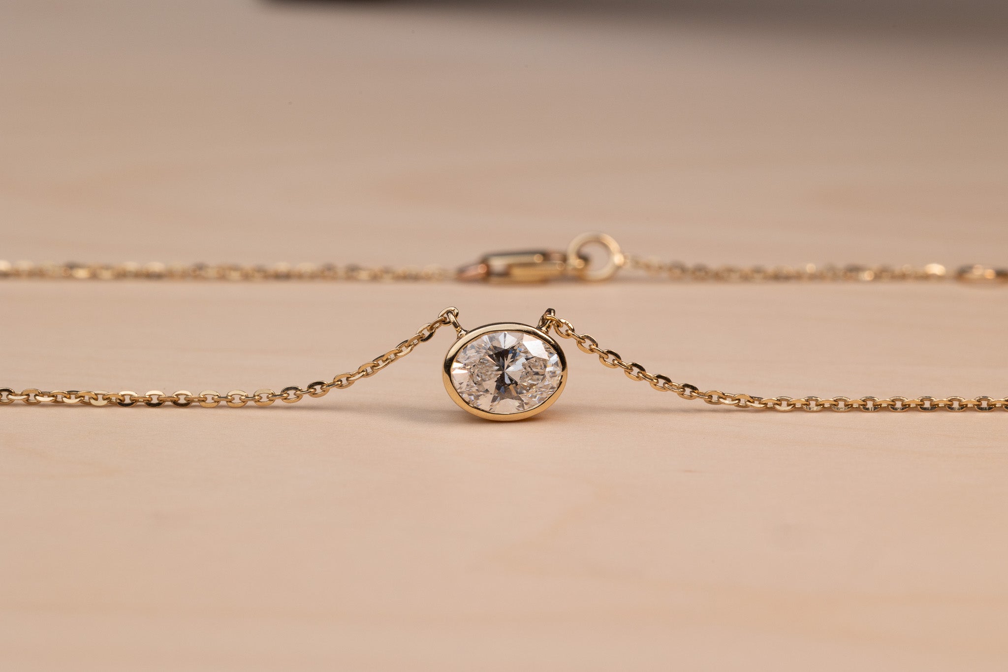 Oval Diamond Bezel Pendant Necklace