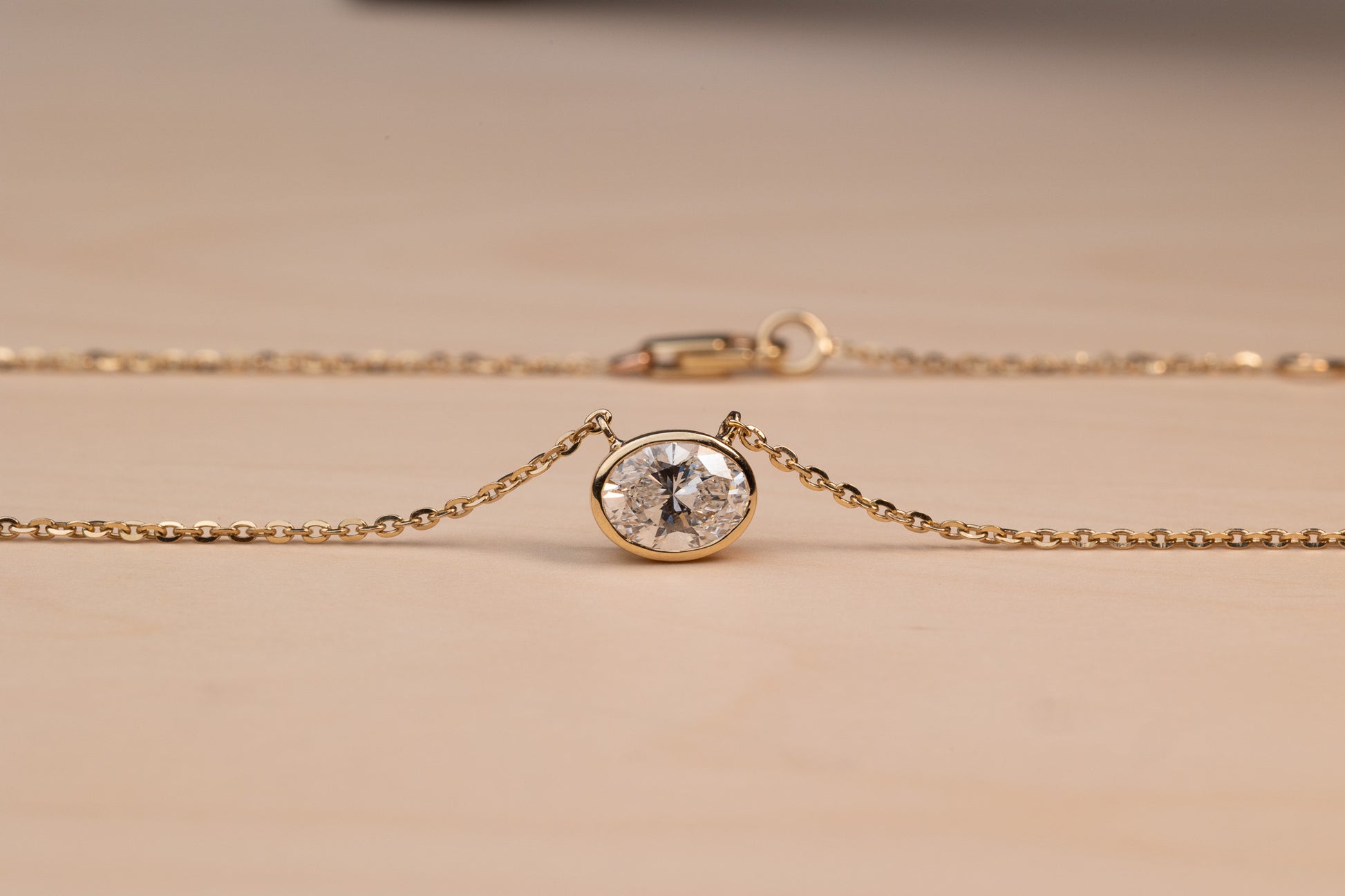 Oval Diamond Bezel Pendant Necklace