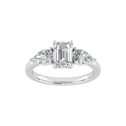 Three Stone Emerald & Pear Ring in 18k White Gold (TCW: 2.5)