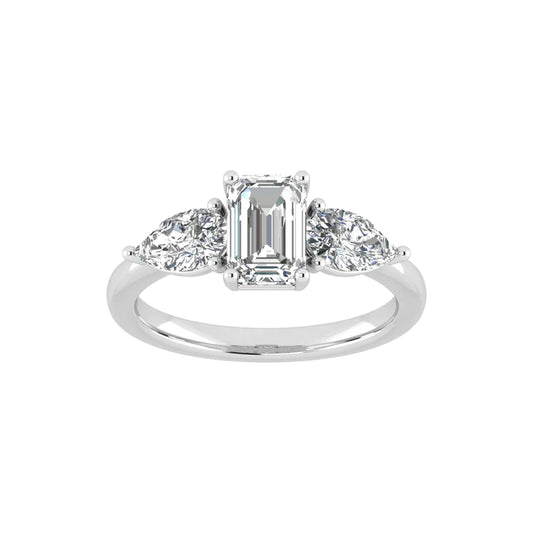 Three Stone Emerald & Pear Ring in 18k White Gold (TCW: 2.5)