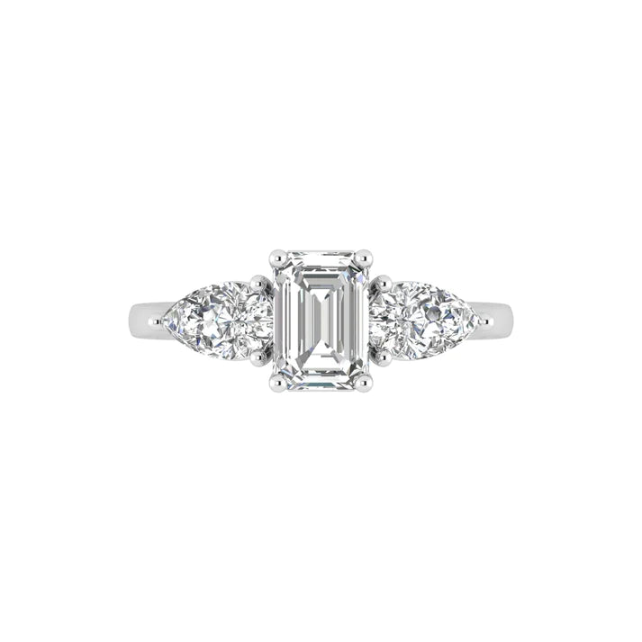 Three Stone Emerald & Pear Ring in 18k White Gold (TCW: 2.5)