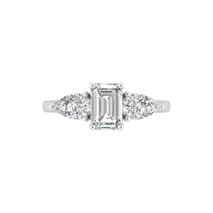Three Stone Emerald & Pear Ring in 18k White Gold (TCW: 2.5)