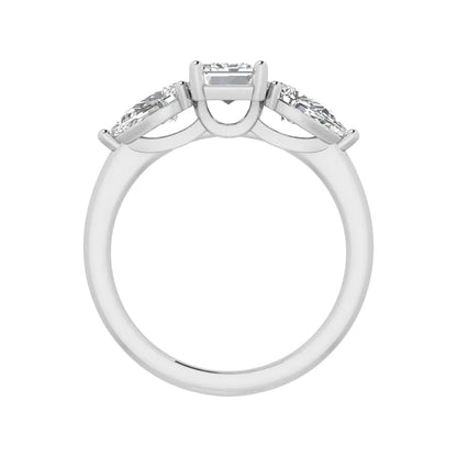 Three Stone Emerald & Pear Ring in 18k White Gold (TCW: 2.5)