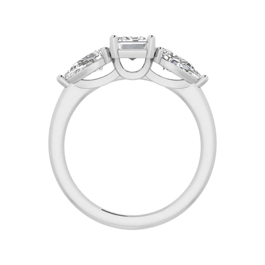 Three Stone Emerald & Pear Ring in 18k White Gold (TCW: 2.5)