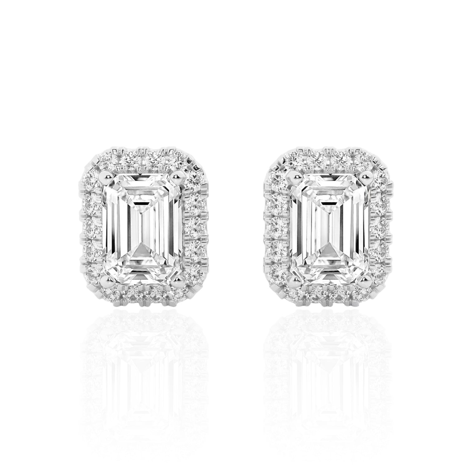 Emerald Round Brilliant Halo Earrings (TCW: 1.26)