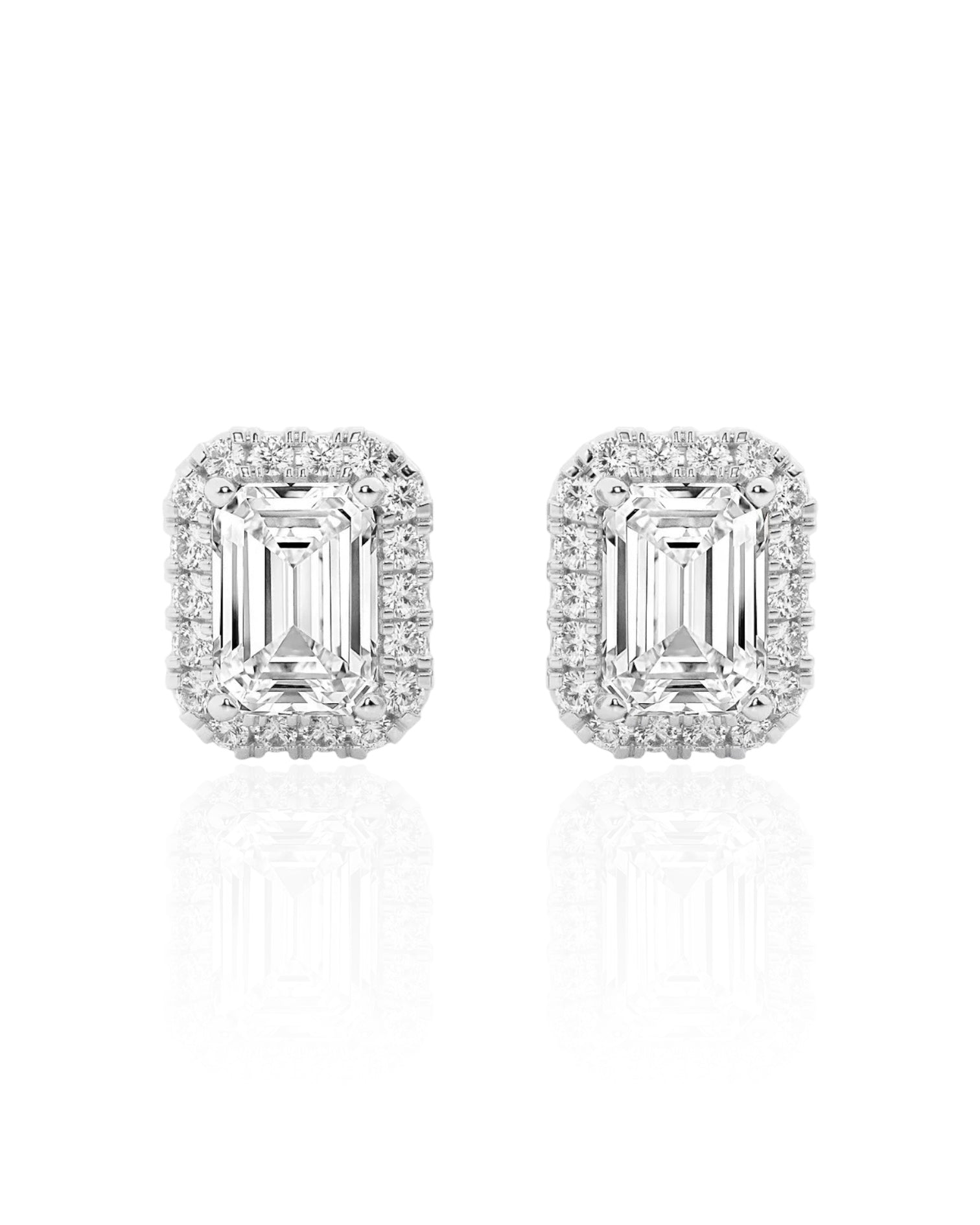 Emerald Round Brilliant Halo Earrings (TCW: 1.26)
