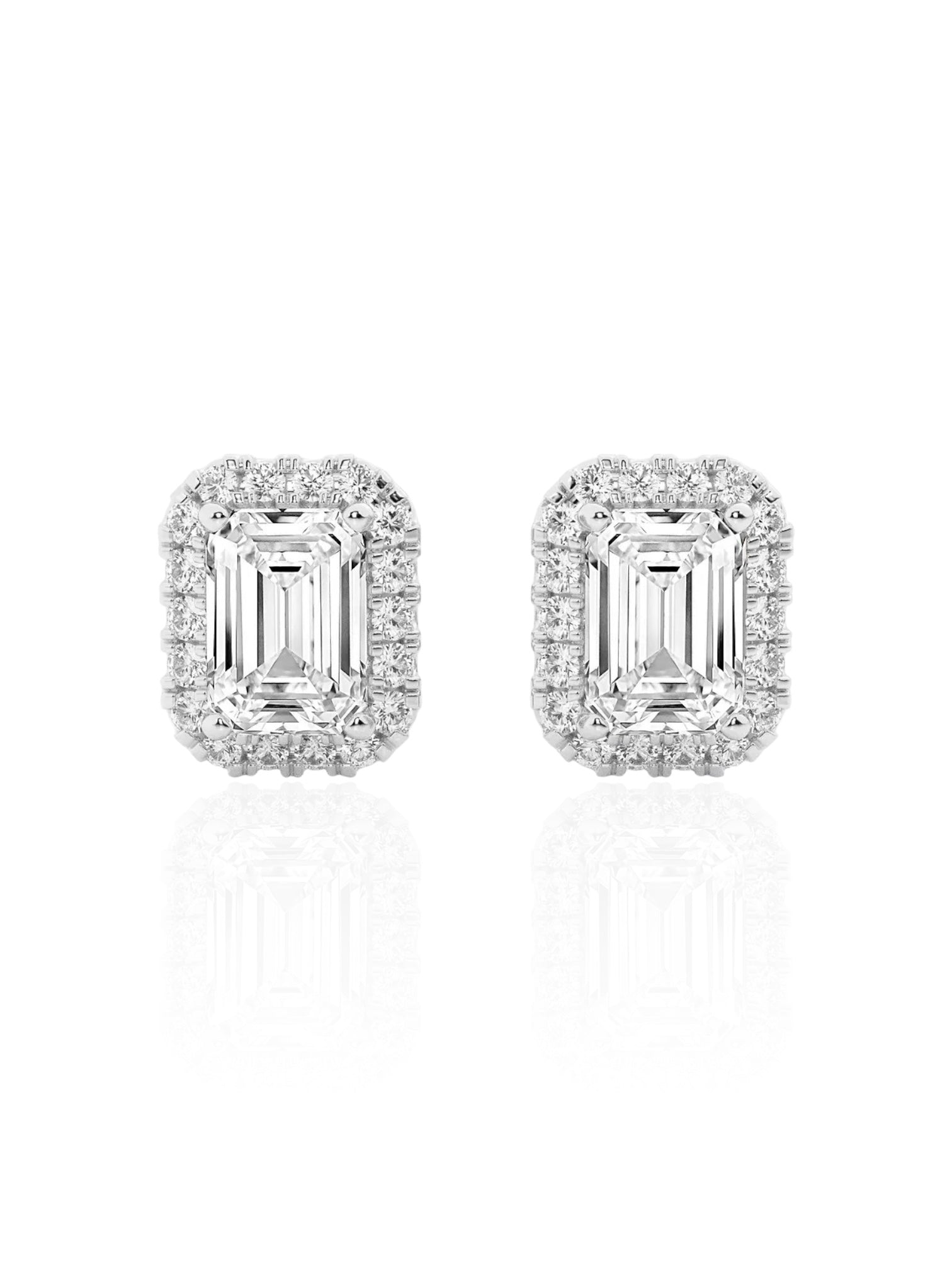 Emerald Round Brilliant Halo Earrings (TCW: 1.26)