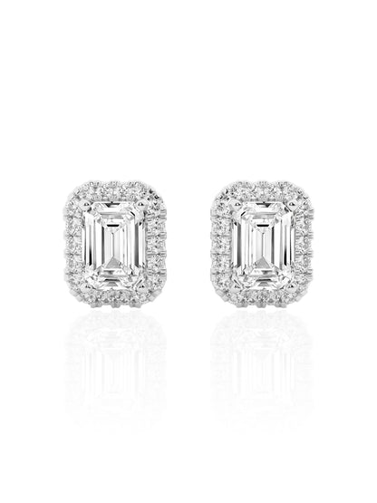 Emerald Round Brilliant Halo Earrings (TCW: 1.26)