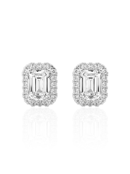 Emerald Round Brilliant Halo Earrings (TCW: 1.26)
