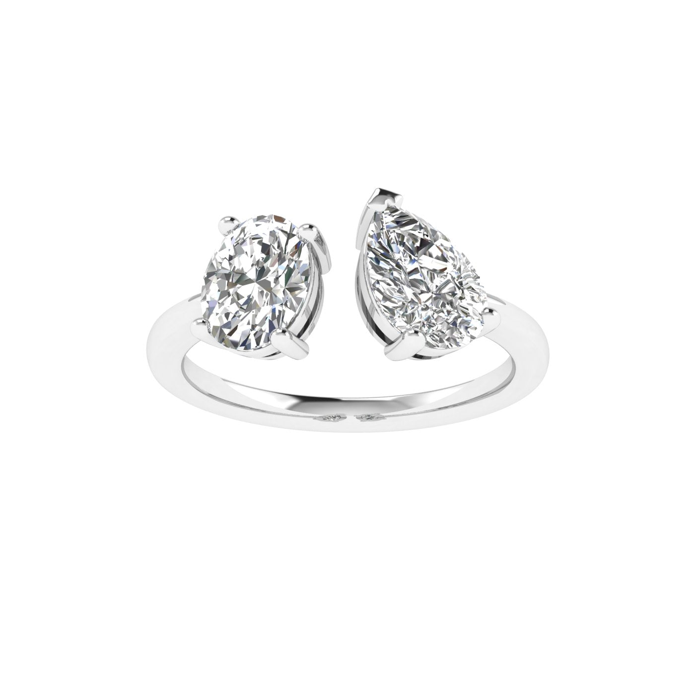 Double Stone Round & Pear Ring in 18k White Gold (TCW: 1.5)