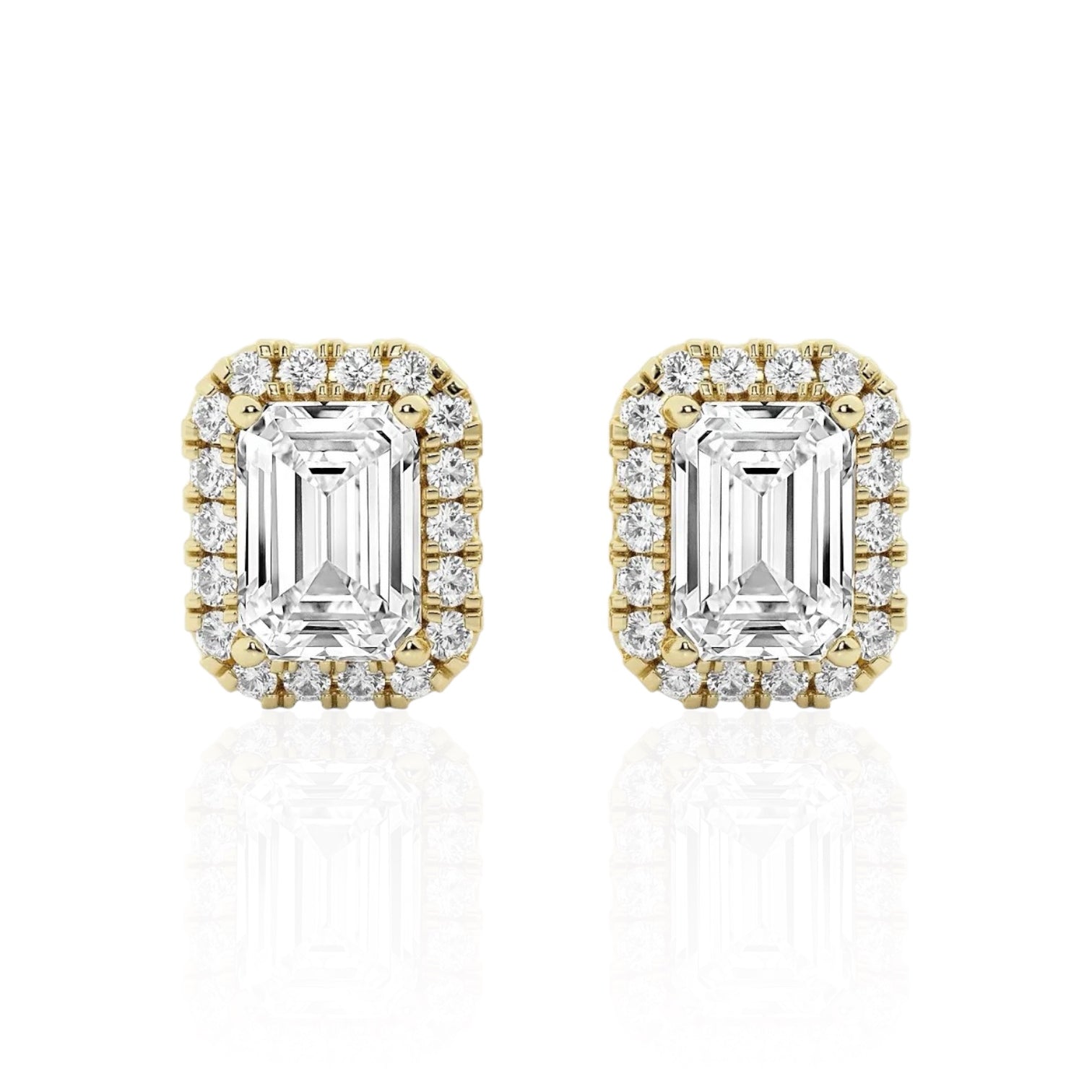 Emerald Round Brilliant Halo Earrings (TCW: 1.26)