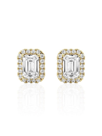 Emerald Round Brilliant Halo Earrings (TCW: 1.26)