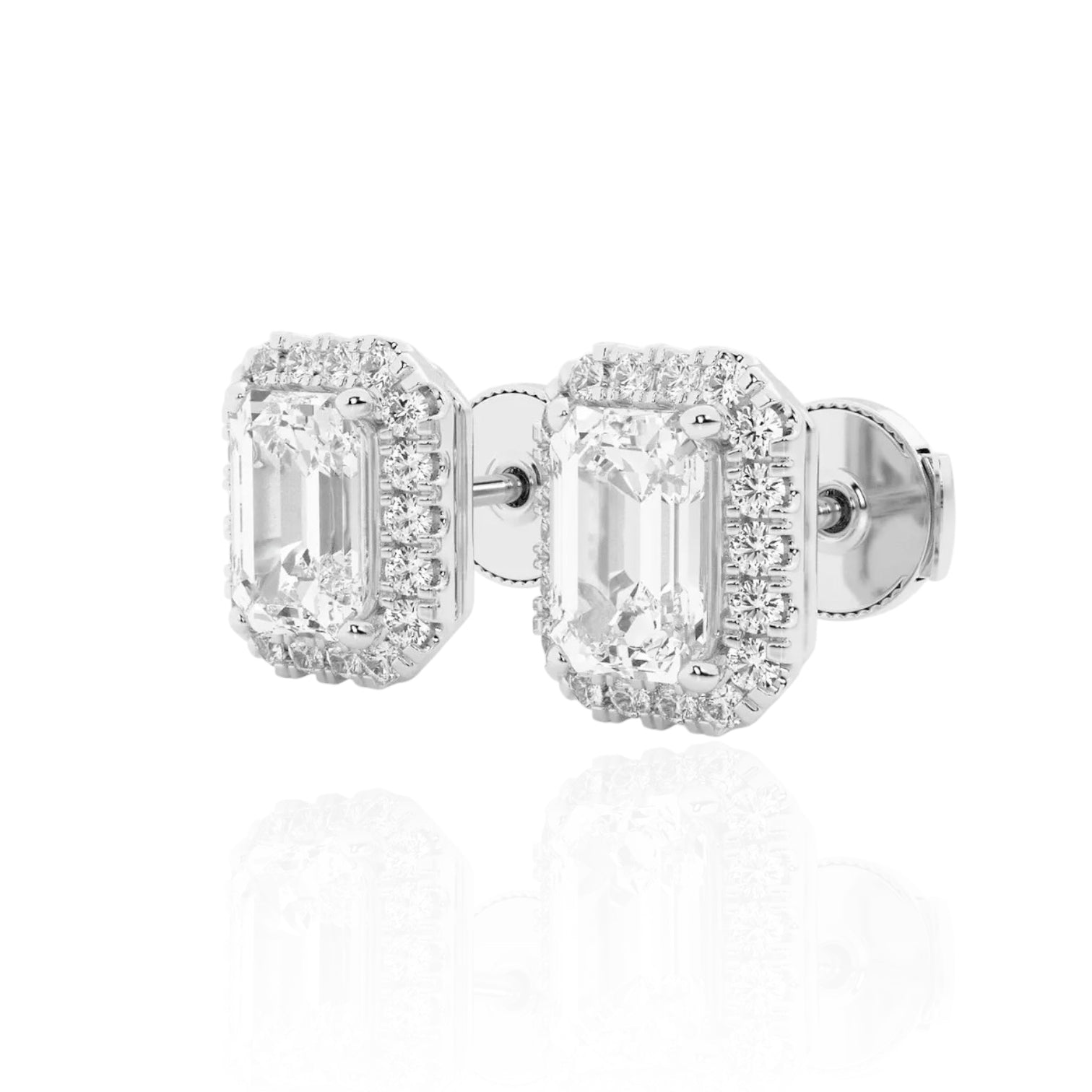 Emerald Round Brilliant Halo Earrings (TCW: 1.26)