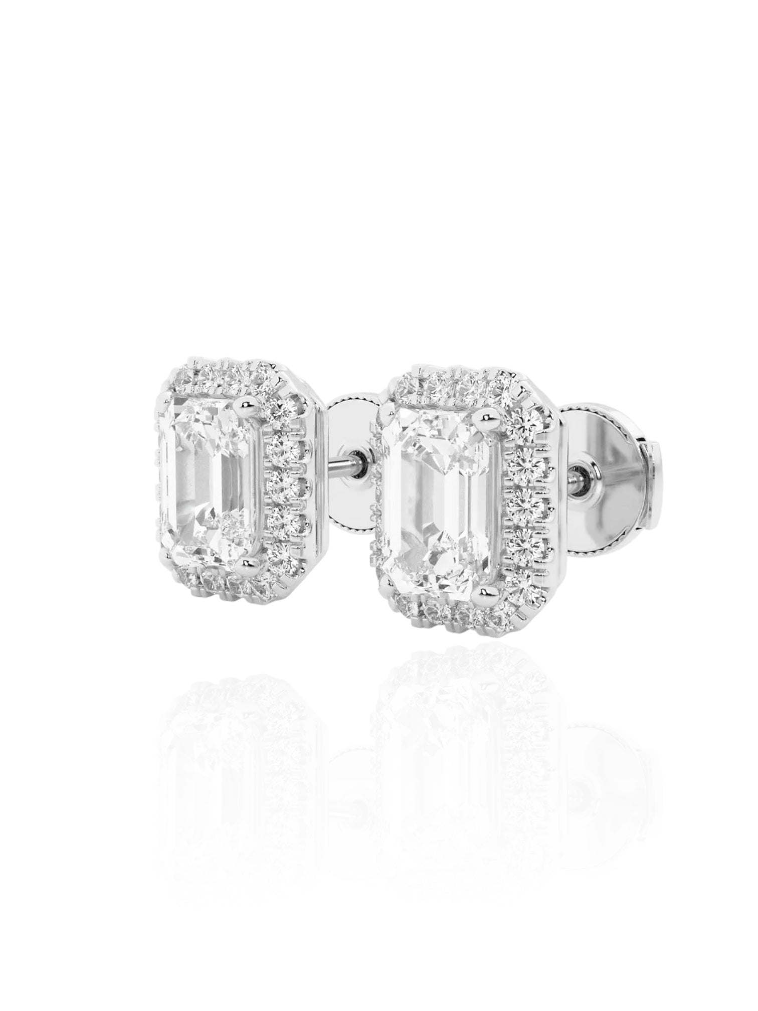 Emerald Round Brilliant Halo Earrings (TCW: 1.26)