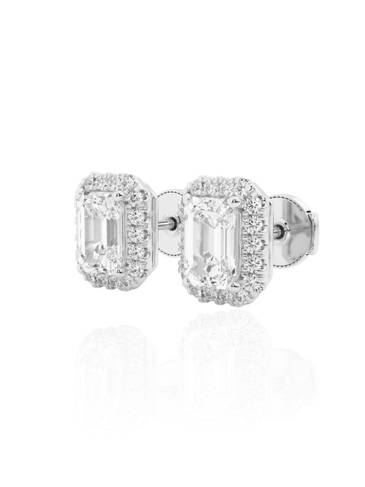 Emerald Round Brilliant Halo Earrings (TCW: 1.26)