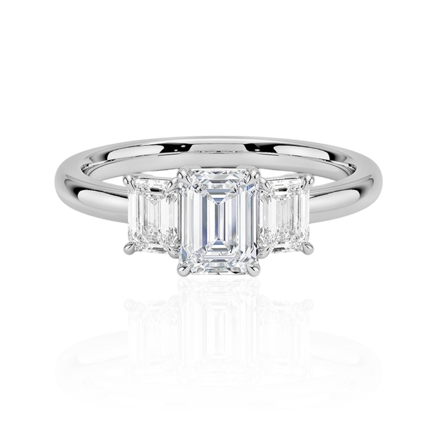 Three Stone Emerald Ring in 18k White Gold (TCW: 1.56)