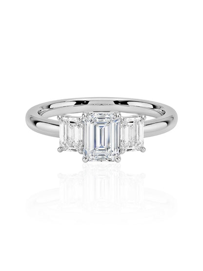 Three Stone Emerald Ring in 18k White Gold (TCW: 1.56)