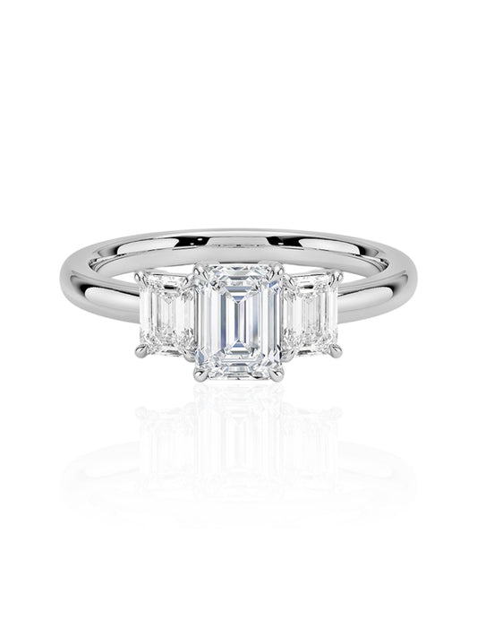 Three Stone Emerald Ring in 18k White Gold (TCW: 1.56)