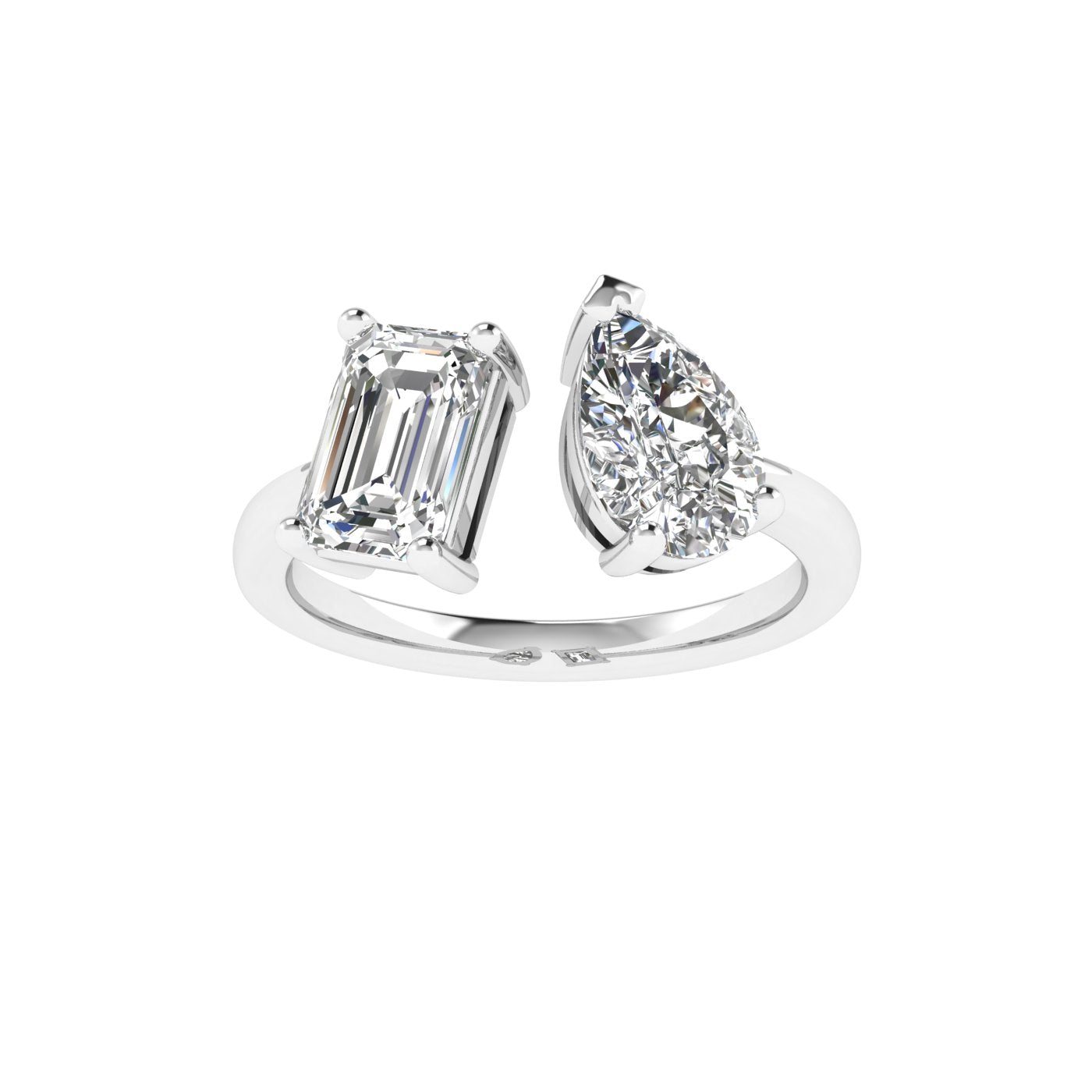 Double Stone Emerald & Pear Ring in 18k White Gold (TCW: 1.5)