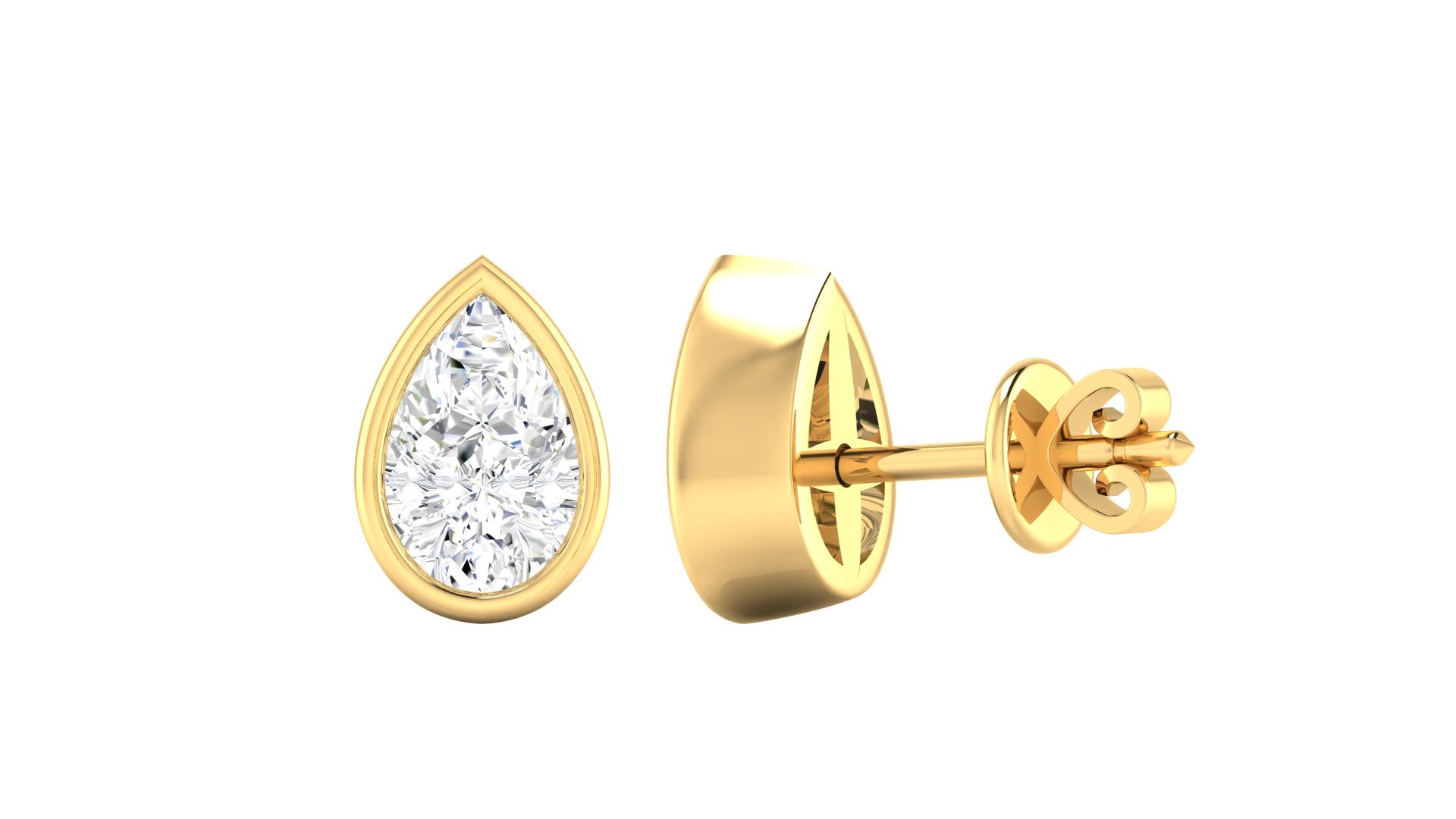 Pear Bezel Diamond Stud Earrings