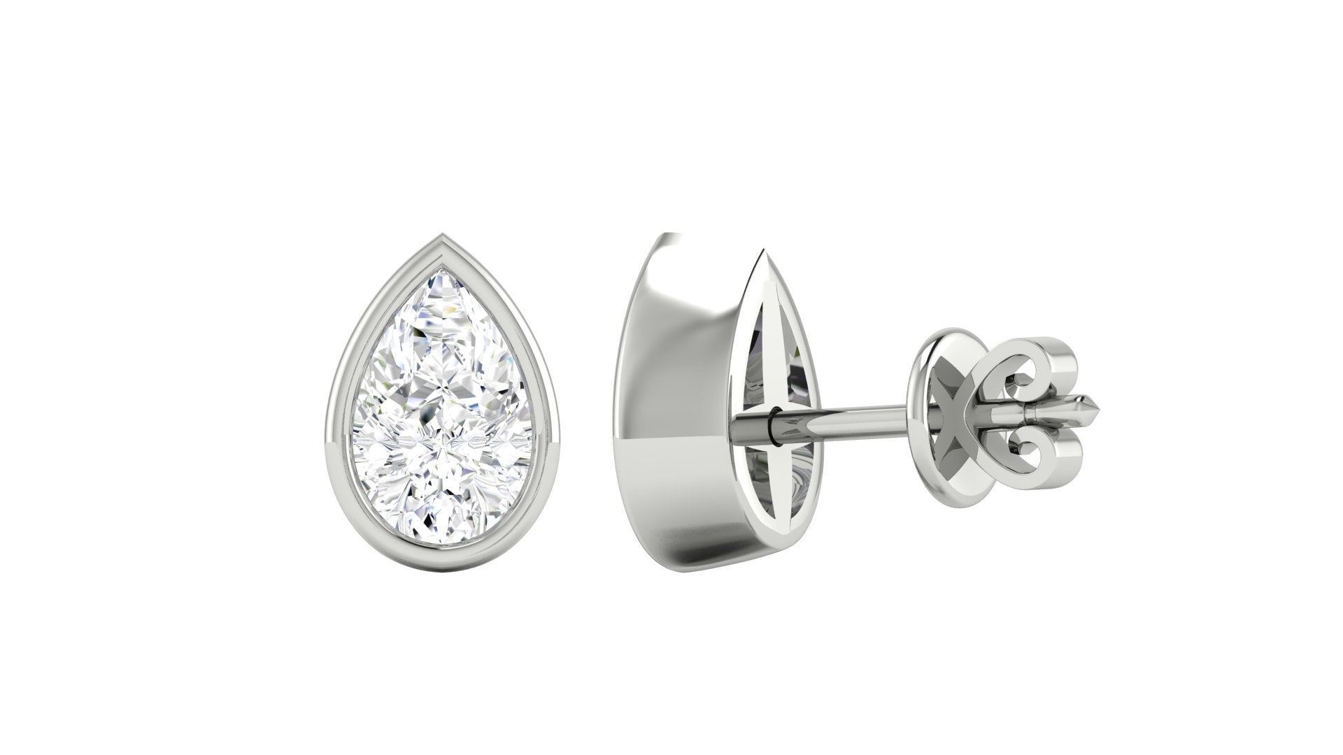 Pear Bezel Diamond Stud Earrings