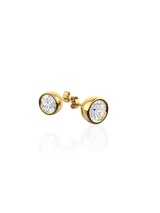 Round Brilliant Bezel Stud Earrings (TCW: 2)