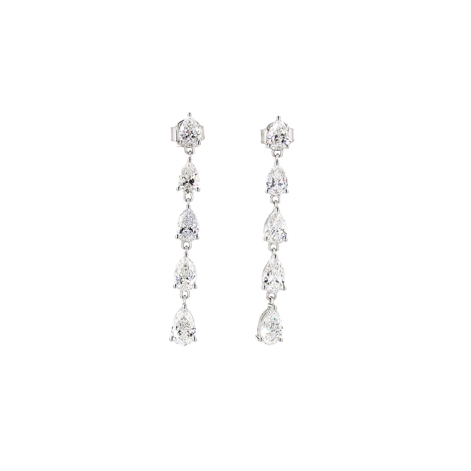 Vara Graduated Pear Diamond Drop Earrings