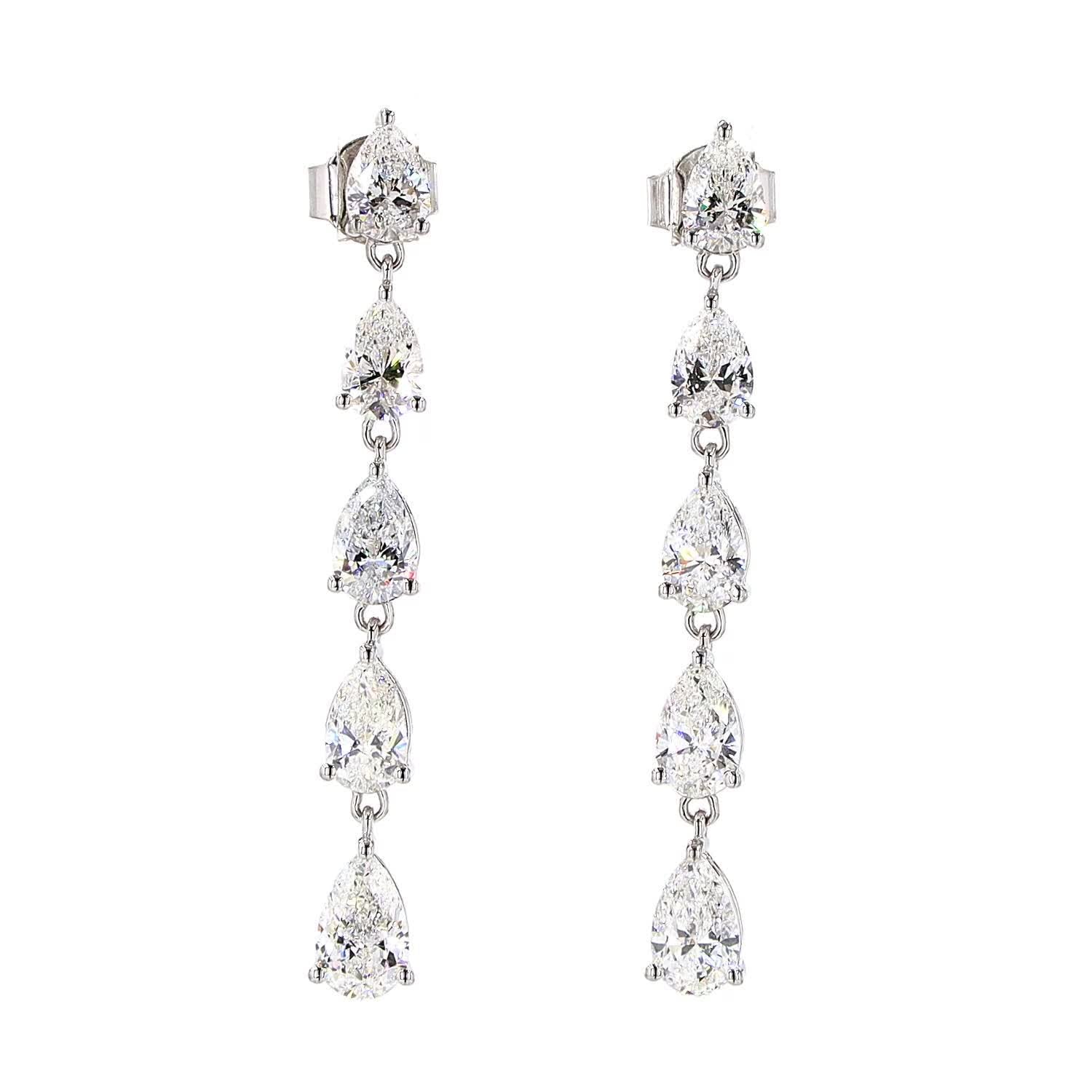 Vara Graduated Pear Diamond Drop Earrings