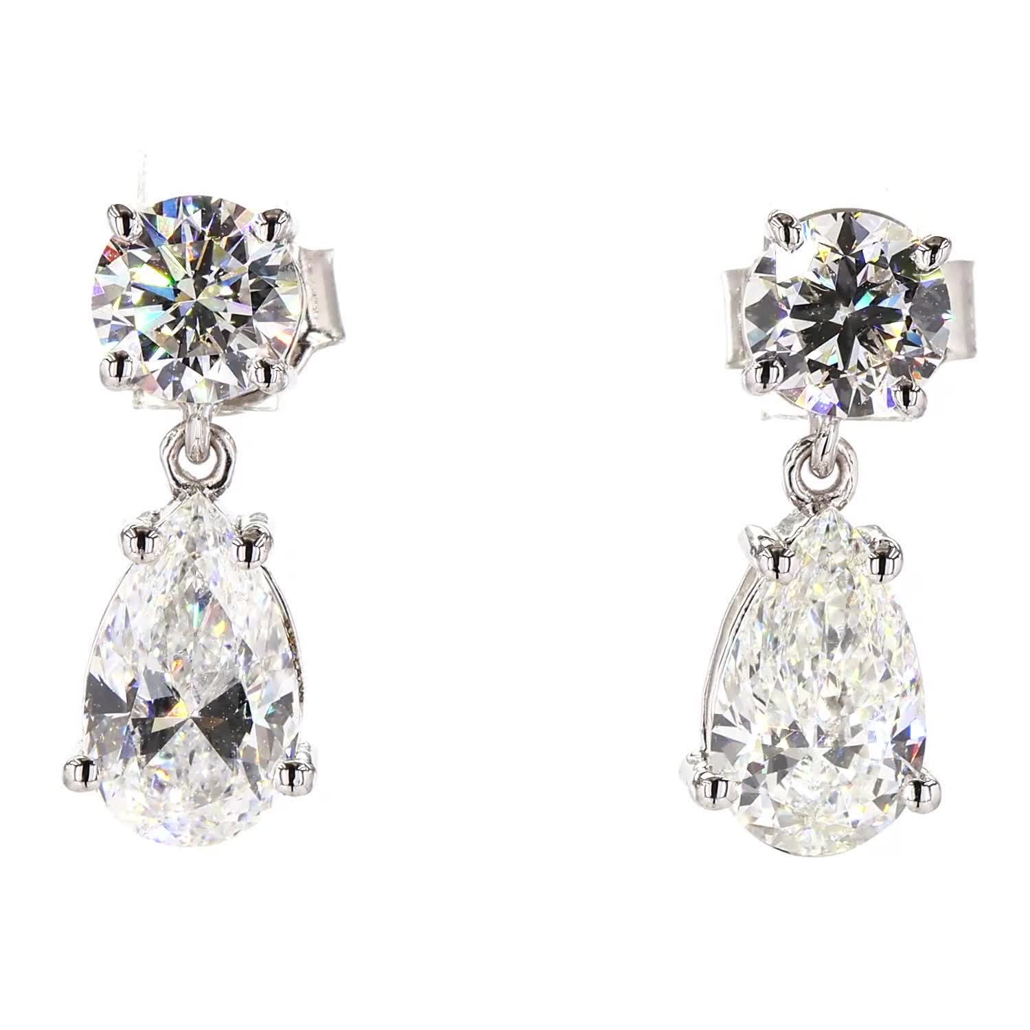 Vara Round & Pear Diamond Drop Earrings