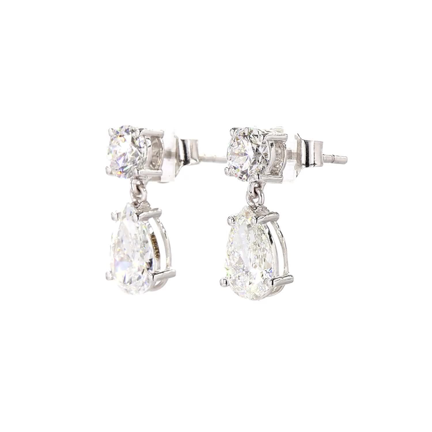 Vara Round & Pear Diamond Drop Earrings