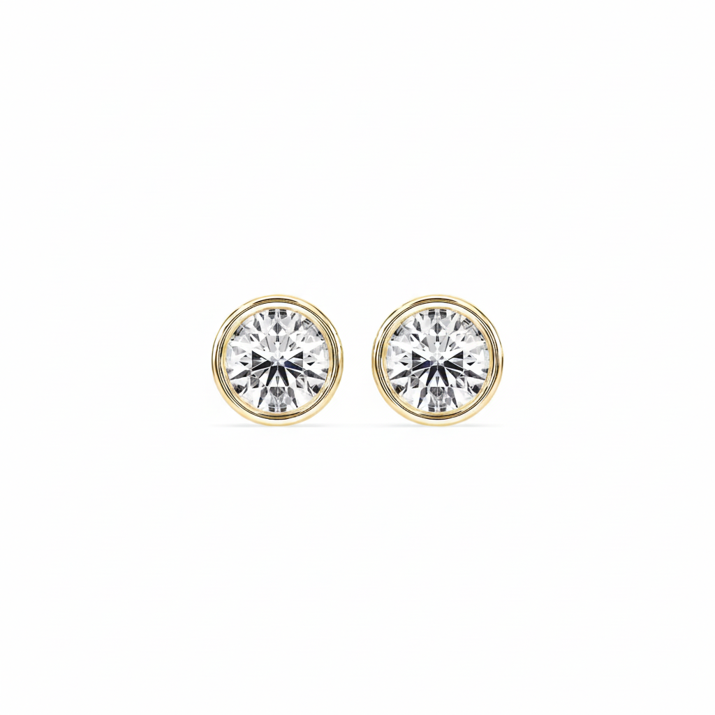 Round Brilliant Bezel Stud Earrings (TCW: 2)