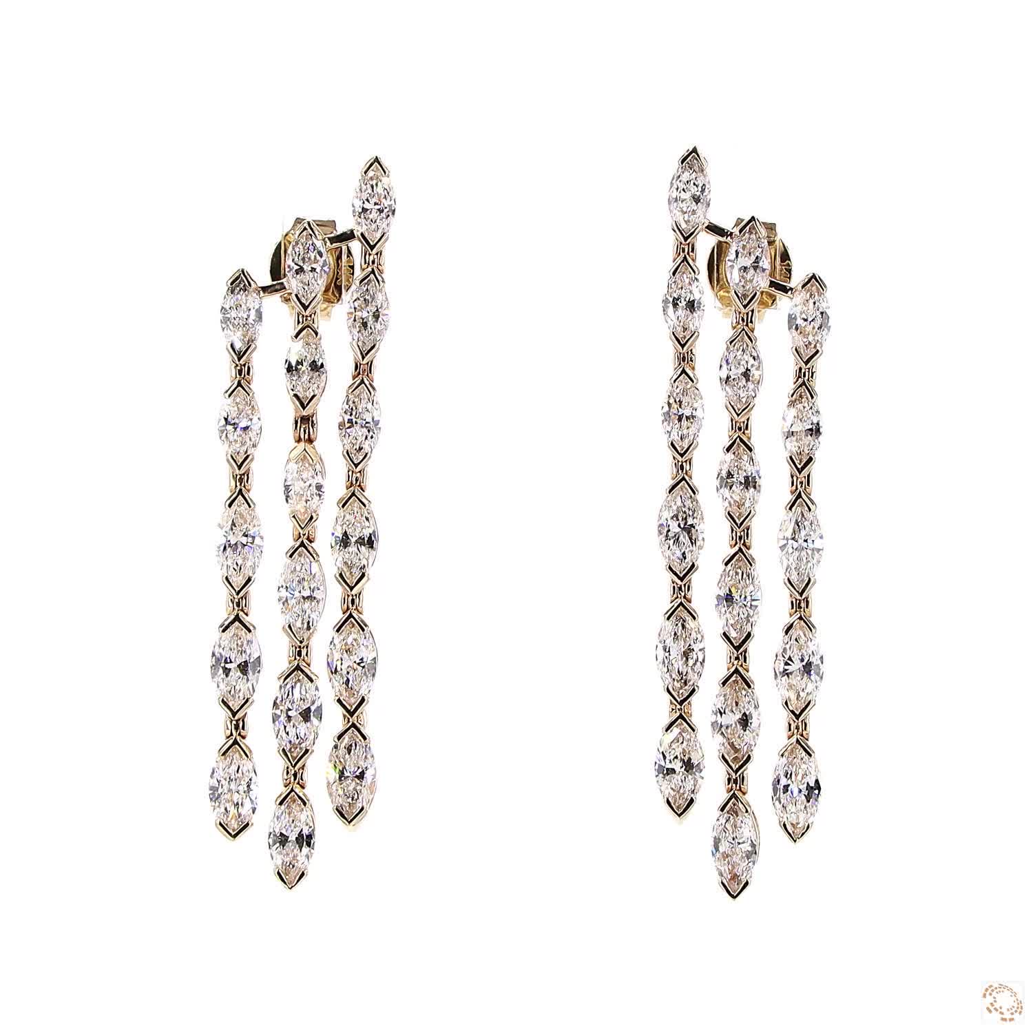 Vara Three-Row Marquise Diamond Drop Earrings