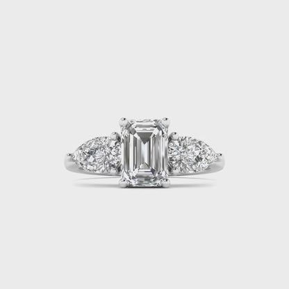 Three Stone Emerald & Pear Ring in 18k White Gold (TCW: 2.5)