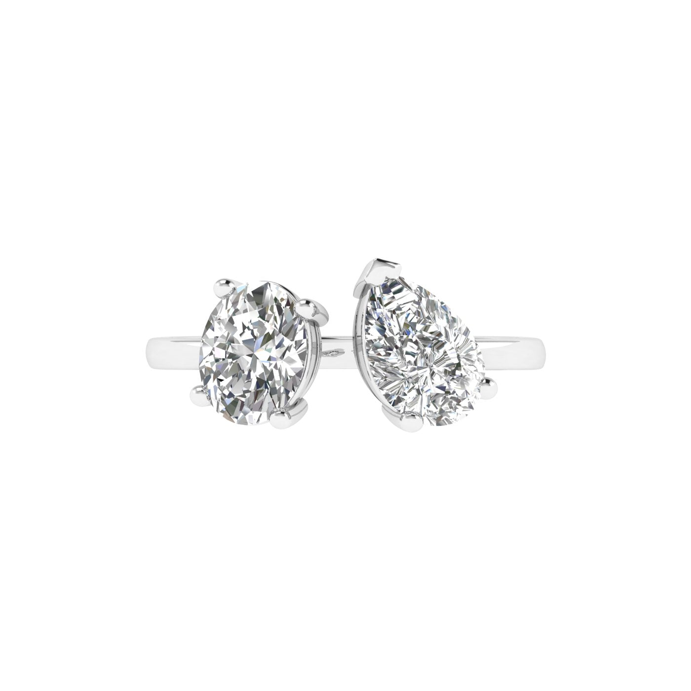 Double Stone Round & Pear Ring in 18k White Gold (TCW: 1.5)
