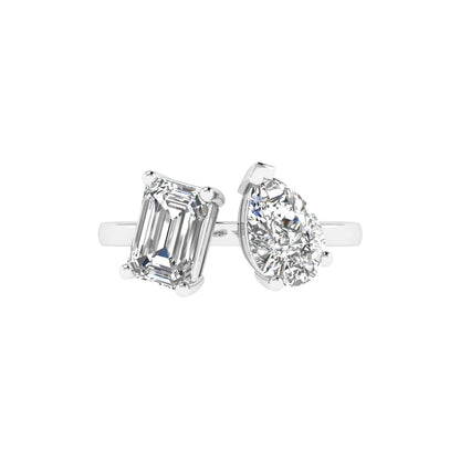 Double Stone Emerald & Pear Ring in 18k White Gold (TCW: 1.5)