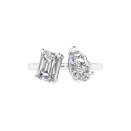 Double Stone Emerald & Pear Ring in 18k White Gold (TCW: 1.5)